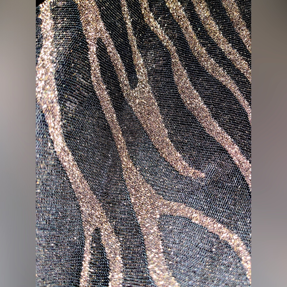 JM Collection Animal Print Tank with Cardigan, Black & Gold Shimmer - Picture 5 of 11